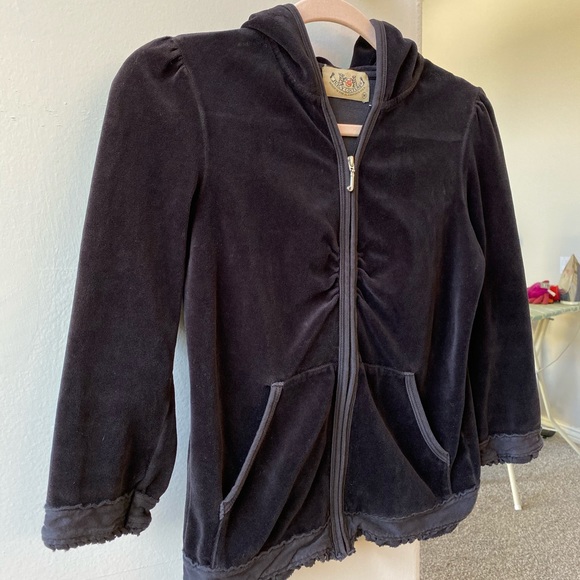 JUICY COUTURE Vintage Velour Black Jacket Hoodie - Picture 2 of 5